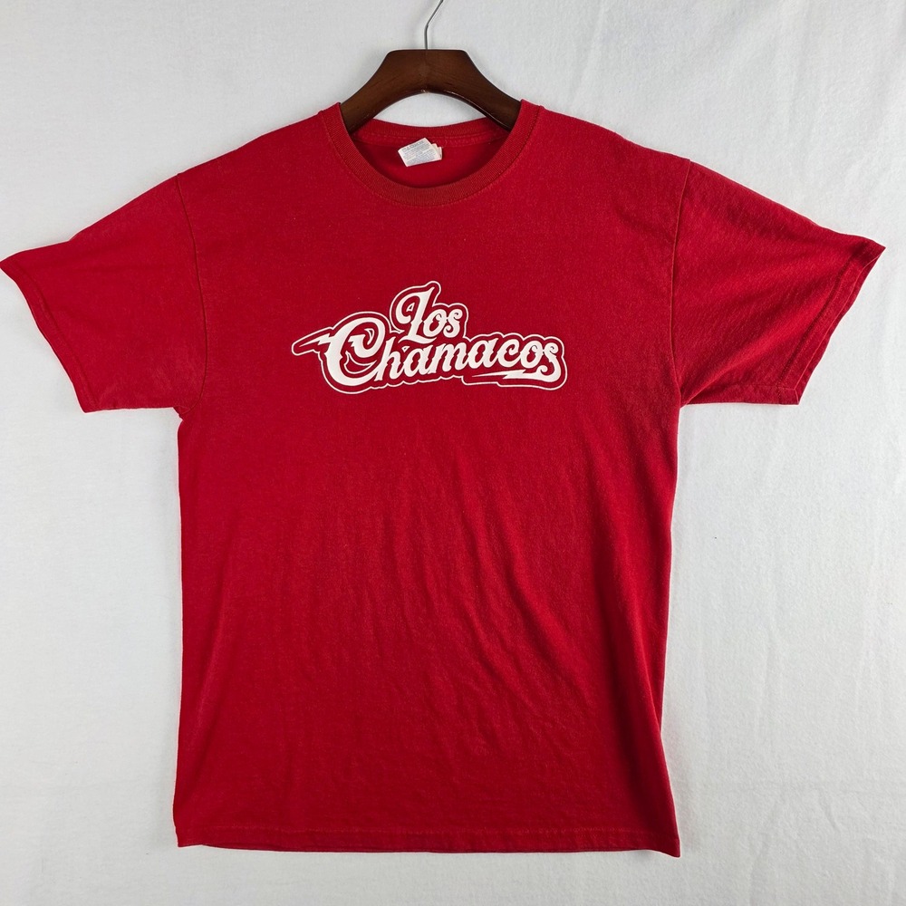Jerzees Los Chamacos Band Graphic T-Shirt Mens Medium Red Dri-Power Active